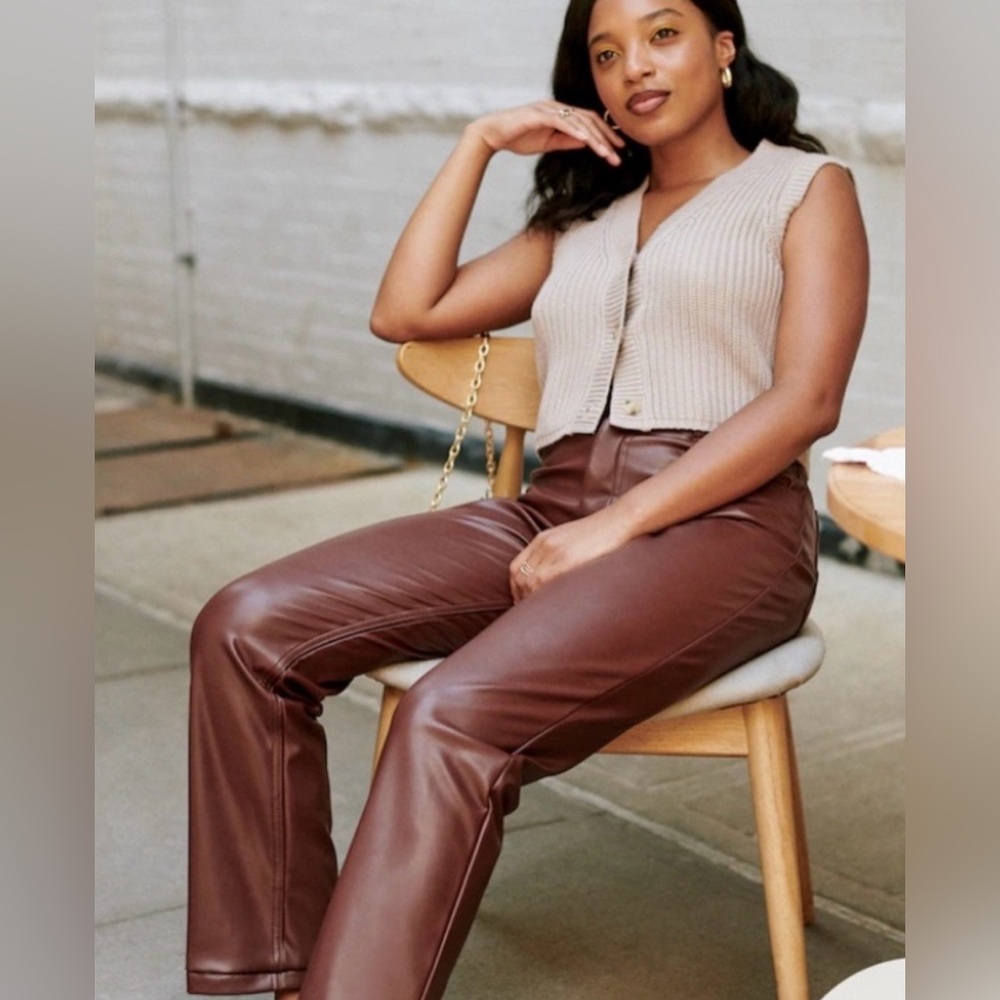 Abercrombie & Fitch 90s Straight Pants Womens 29 Brown Faux Leather High Rise